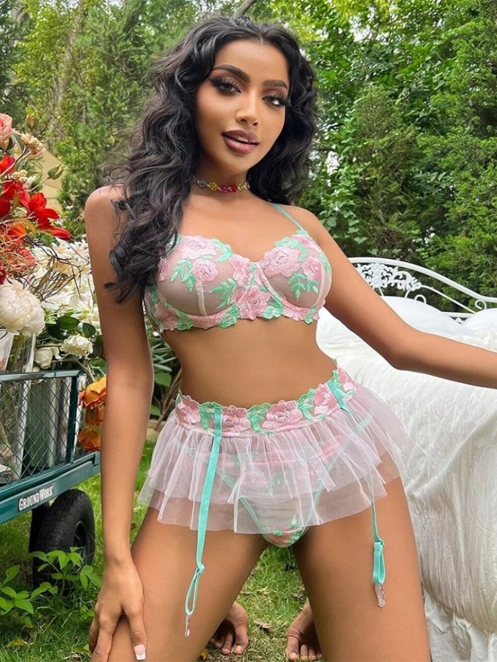 Women Sexy Lingerie Lace Sheer Babydoll Nightie Chemise Sleepwear Bra Skirt Set. - Picture 11 of 14